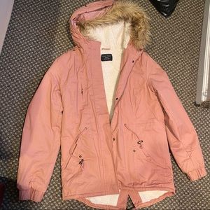 Women’s Pink Fleece Lined Jacket with Fuzzy Hood